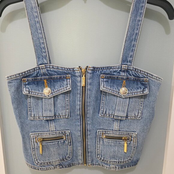 Liu Jo Milano Designer Jean Top & Skirt Set Women’s Size 6/27 Blue Denim - Picture 2 of 16